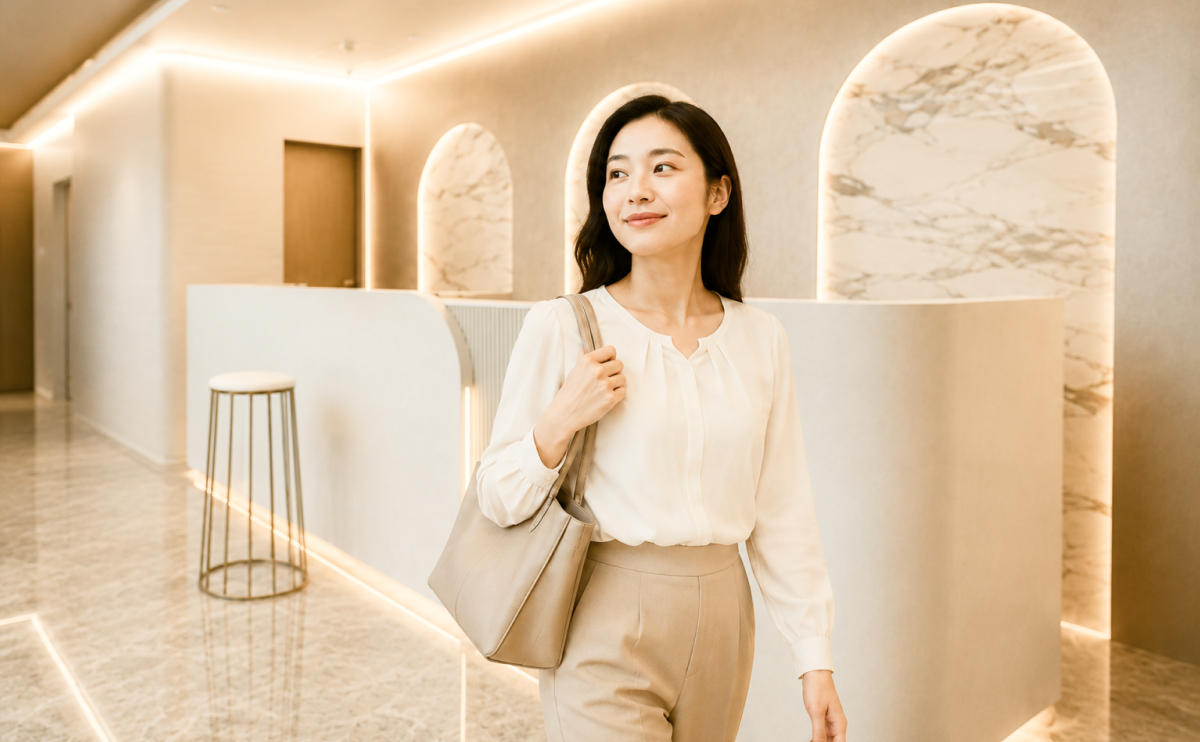 院内を歩く女性